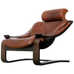 Chaise Kroken suédoise vintage en cuir par Ake Fribytter pour Nelo, 1974