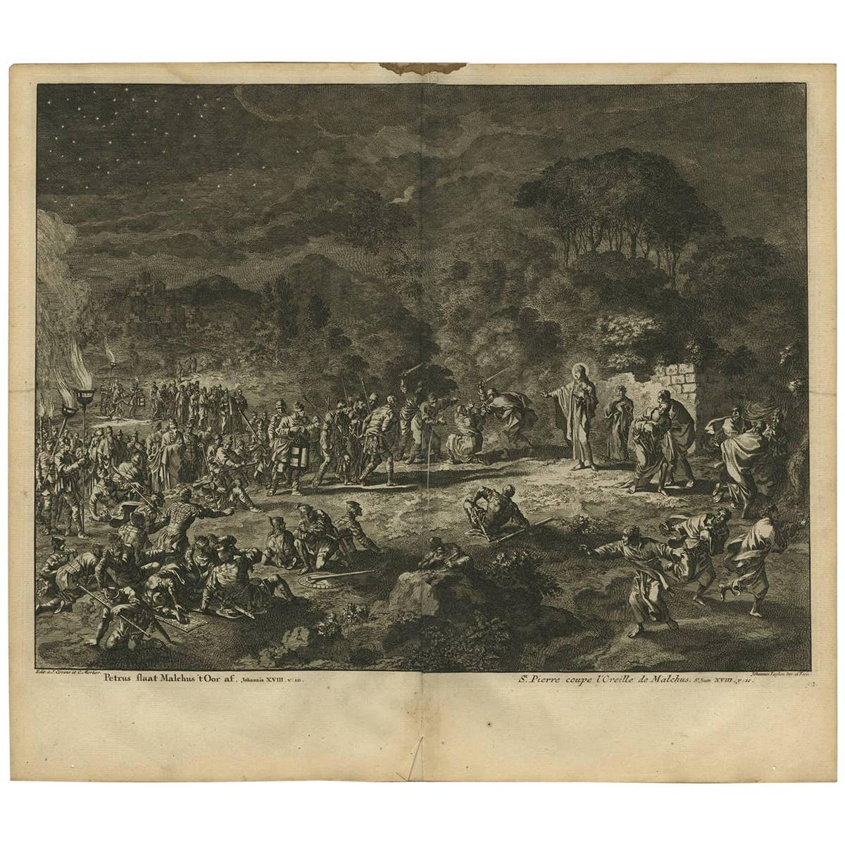 Antique Bible Print Peter Cuts off the Ear of Malchus, 1743