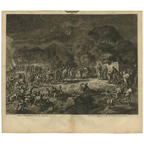 Antique Bible Print Peter Cuts off the Ear of Malchus, 1743
