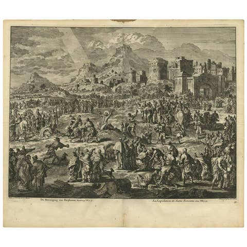 Antique Bible Print the Stoning of Saint Stephen by J. Luyken, 1743