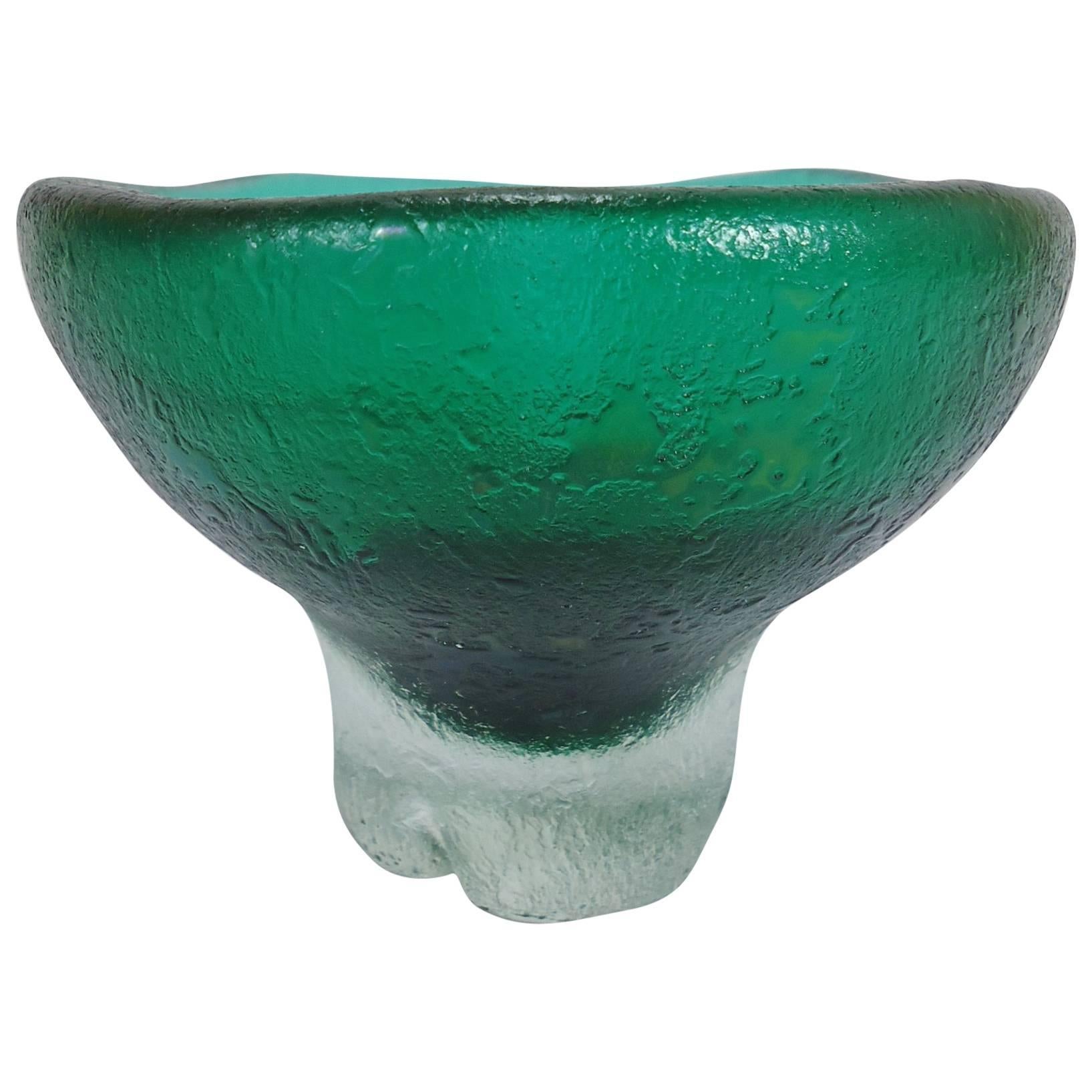 1936 Carlo Scarpa for Venini & C. Murano Glass Green Vase Corroded Series