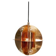 Copper Gold Pendant Lamp with Eight Lights, 1970s