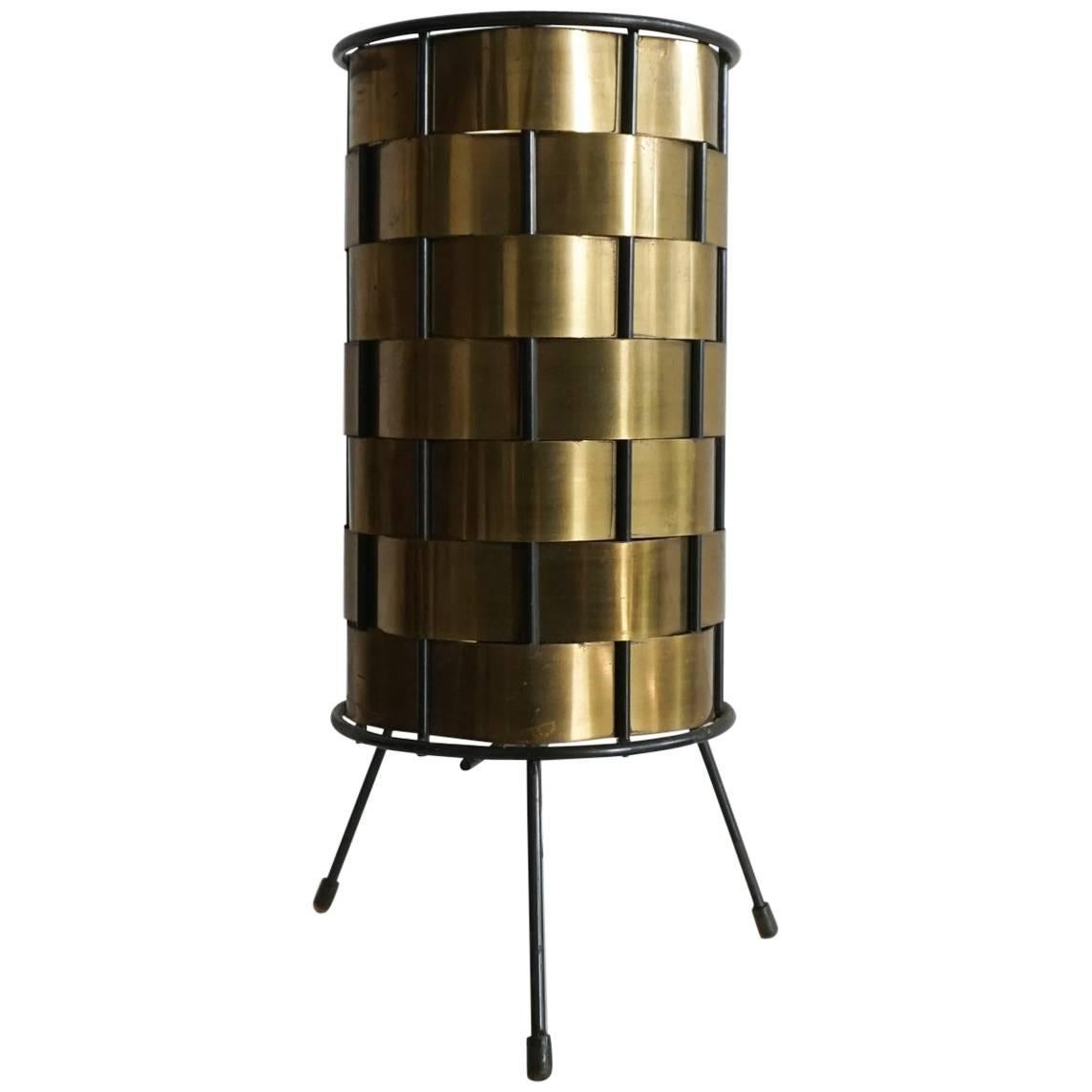 Midcentury Woven Brass Cylinder Lamp, 1950s