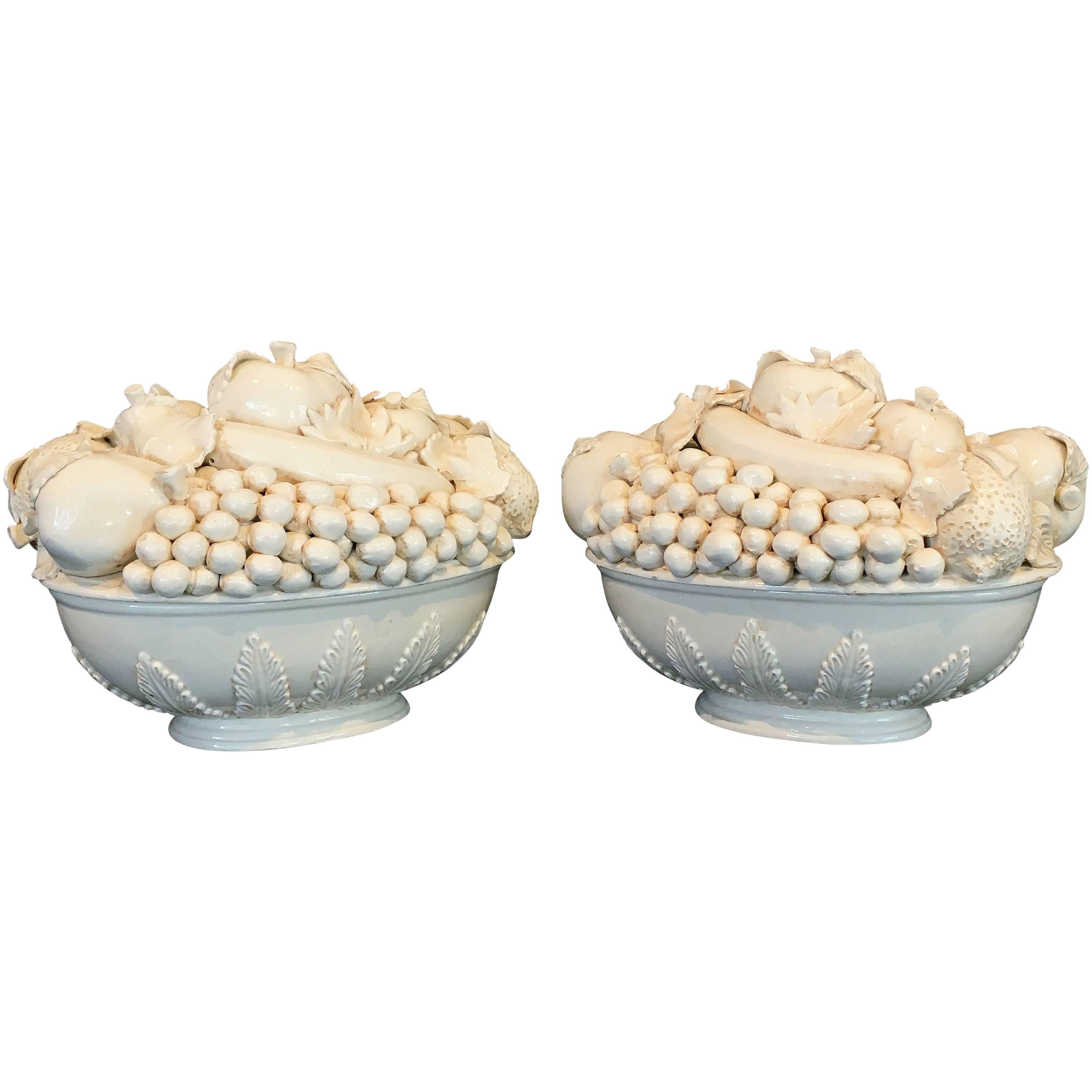 Pair of Italian Fruit Bowls with Lids