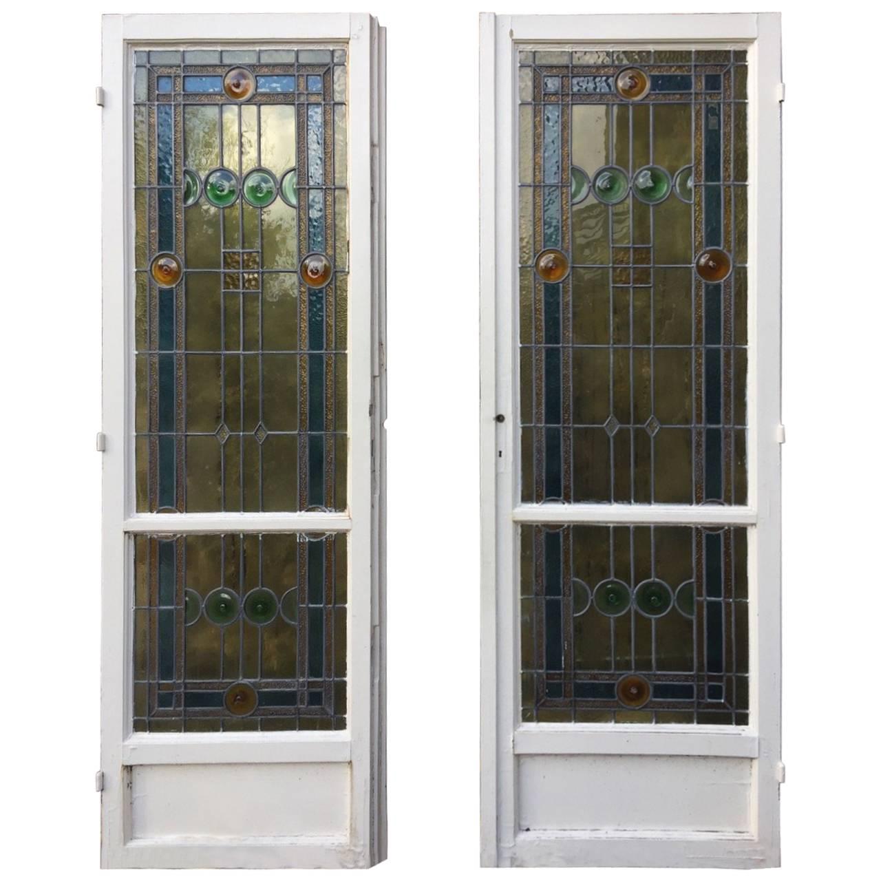 Charming French Art Déco Stained Glass  Doors and Windows Set