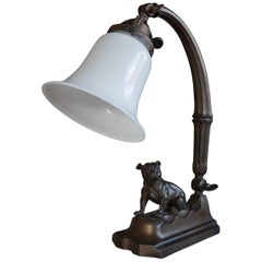 Adjustable Early 20th Century Bronzed Metal Bulldog Sculpture Desk Lamp 