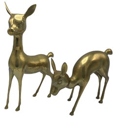 Vintage 1960s Modern Brass Deer Sculpture, Pair
