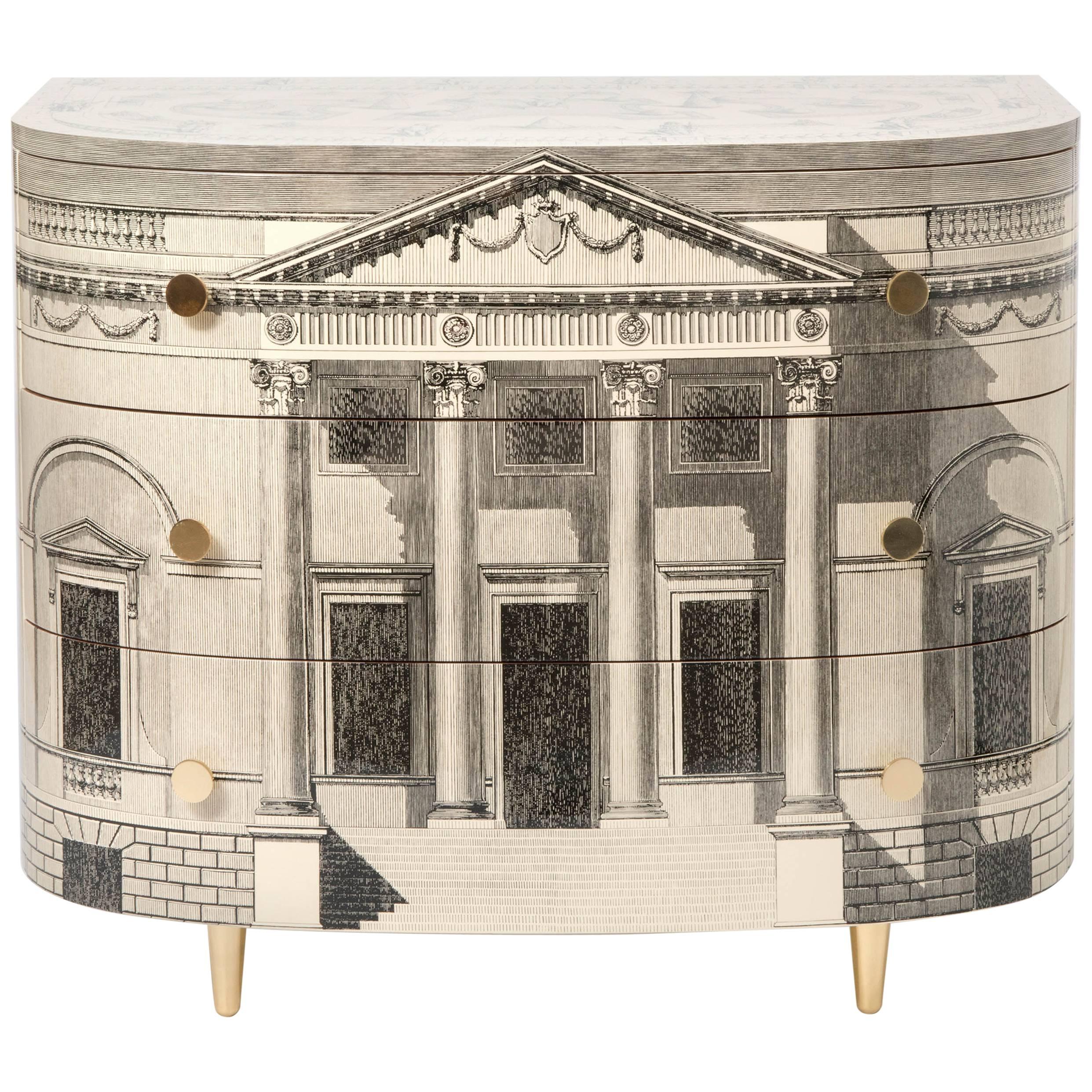 Barnaba Fornasetti curved chest of drawers "Palladiana", Italy 2017 For Sale