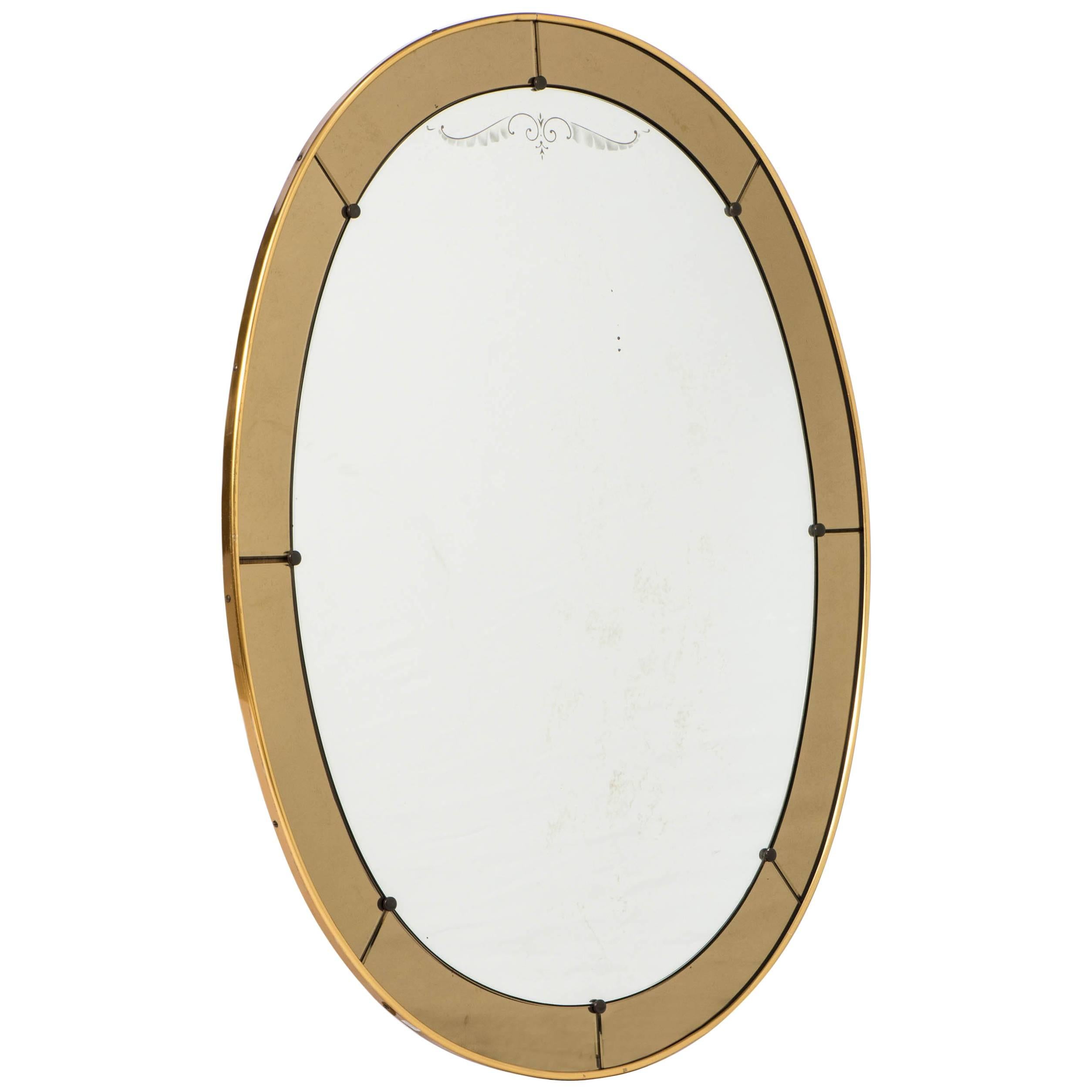 Cristal Arte oval wall mirror with champagne glass border, Italy, circa 1960 For Sale