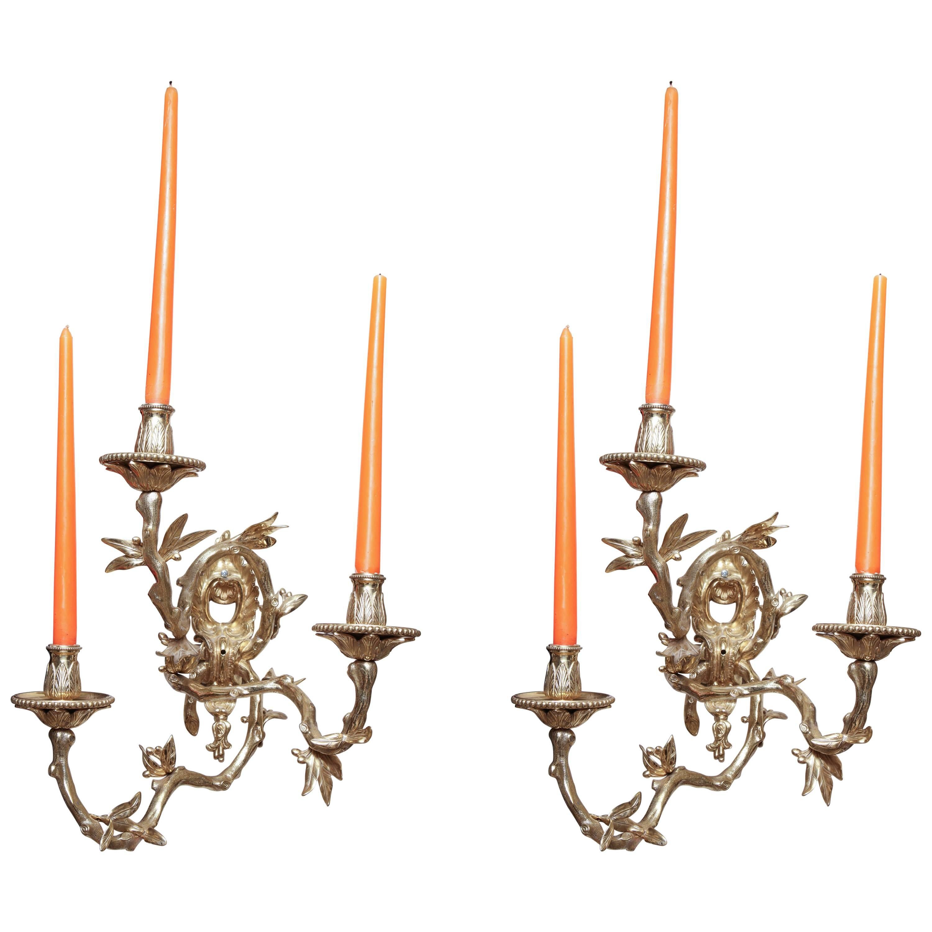 Pair of French Regence Bronze Wall Sconces For Sale