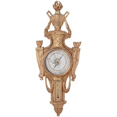 Late 18th Century French Louis XVI Giltwood Barometer and Thermometer