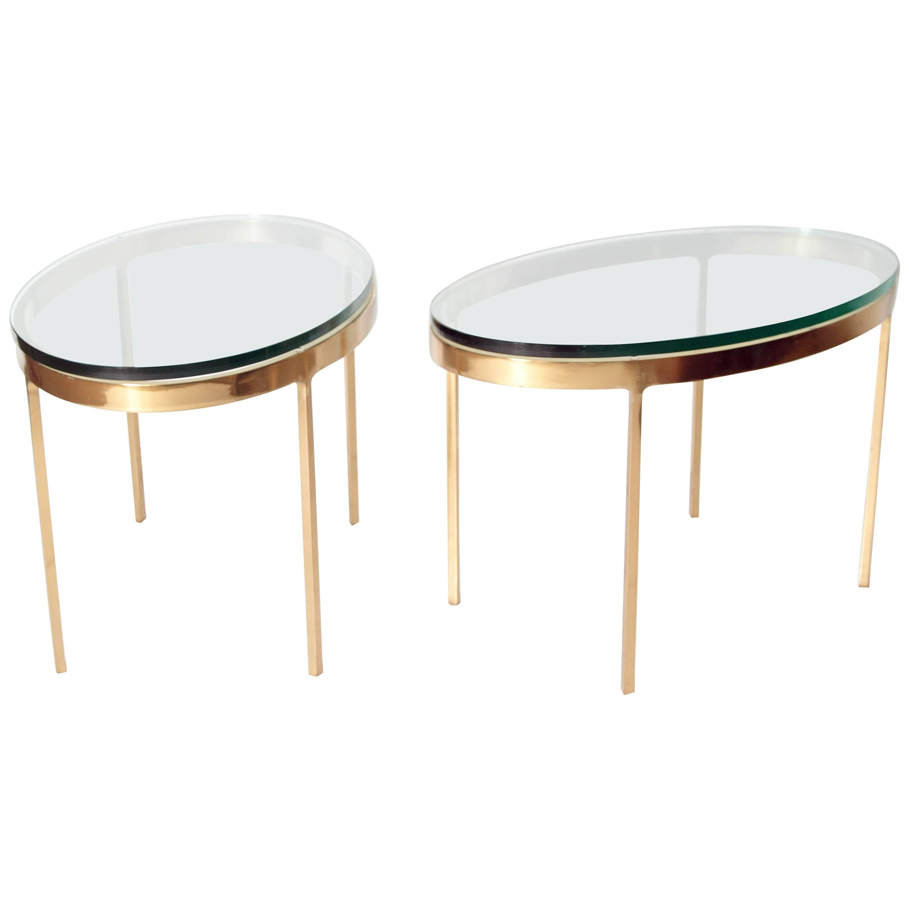 Oval Brass and Glass Tables by Nicos Zographos