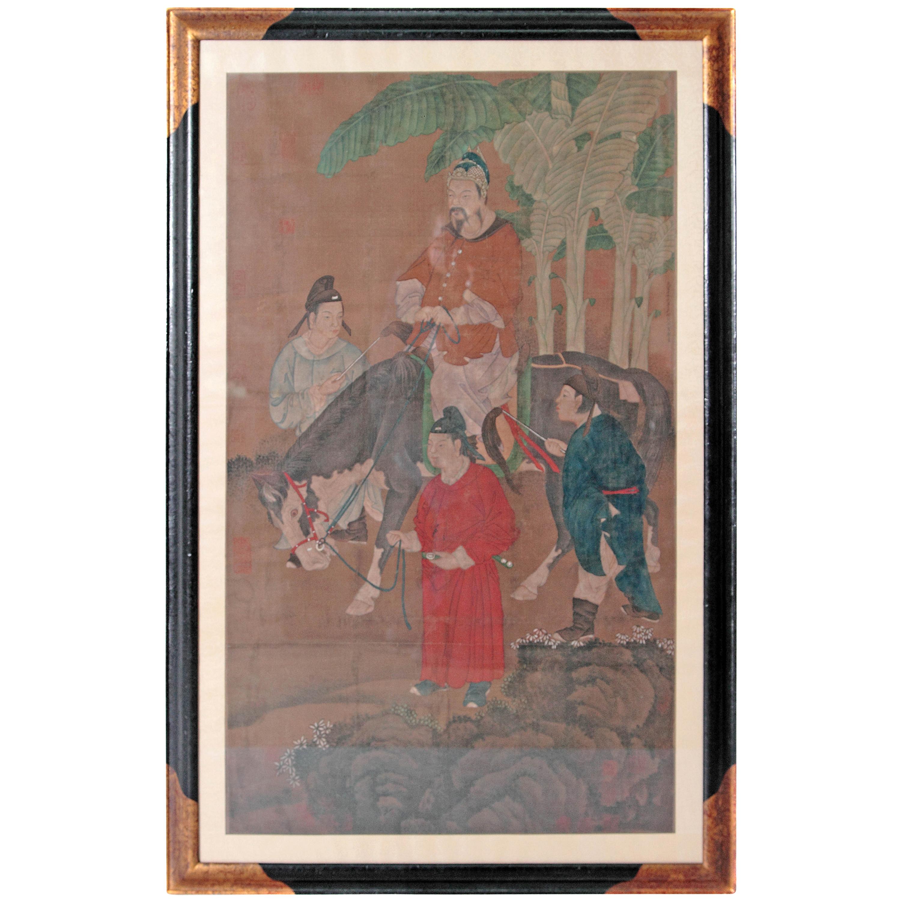 Chinese Scroll Painting of Dignitary on Horseback