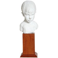 Vintage Bust of Young Boy on Mahogany Stand