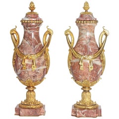 Pair of 19th Century  Louis XVI Style Marble and Ormolu Mounted Cassolettes