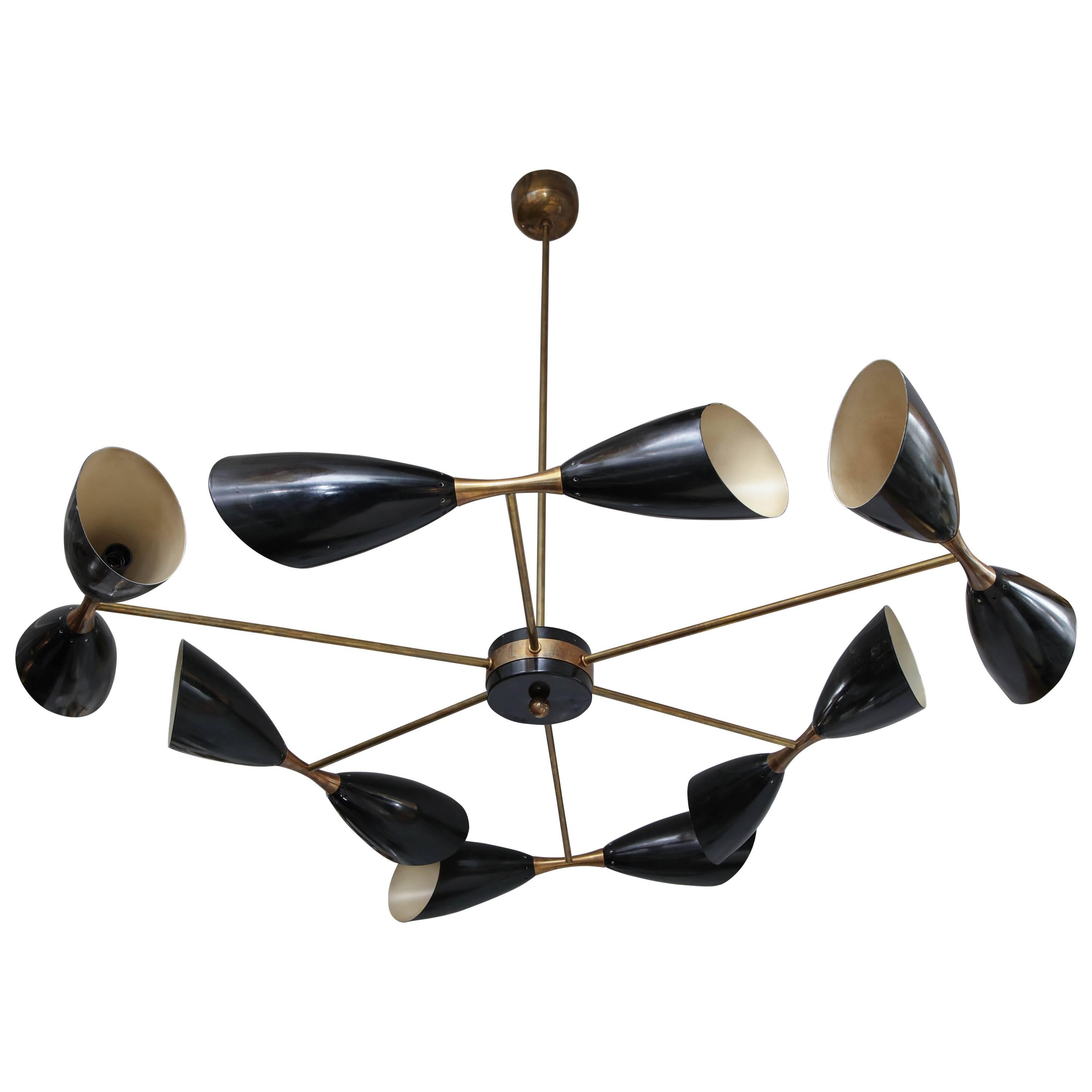 Black and Brass Vintage Stilnovo Chandelier