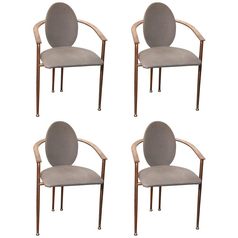 Set of Four Rose GoldPlated Metal Chairs, 1970s For Sale at 1stdibs