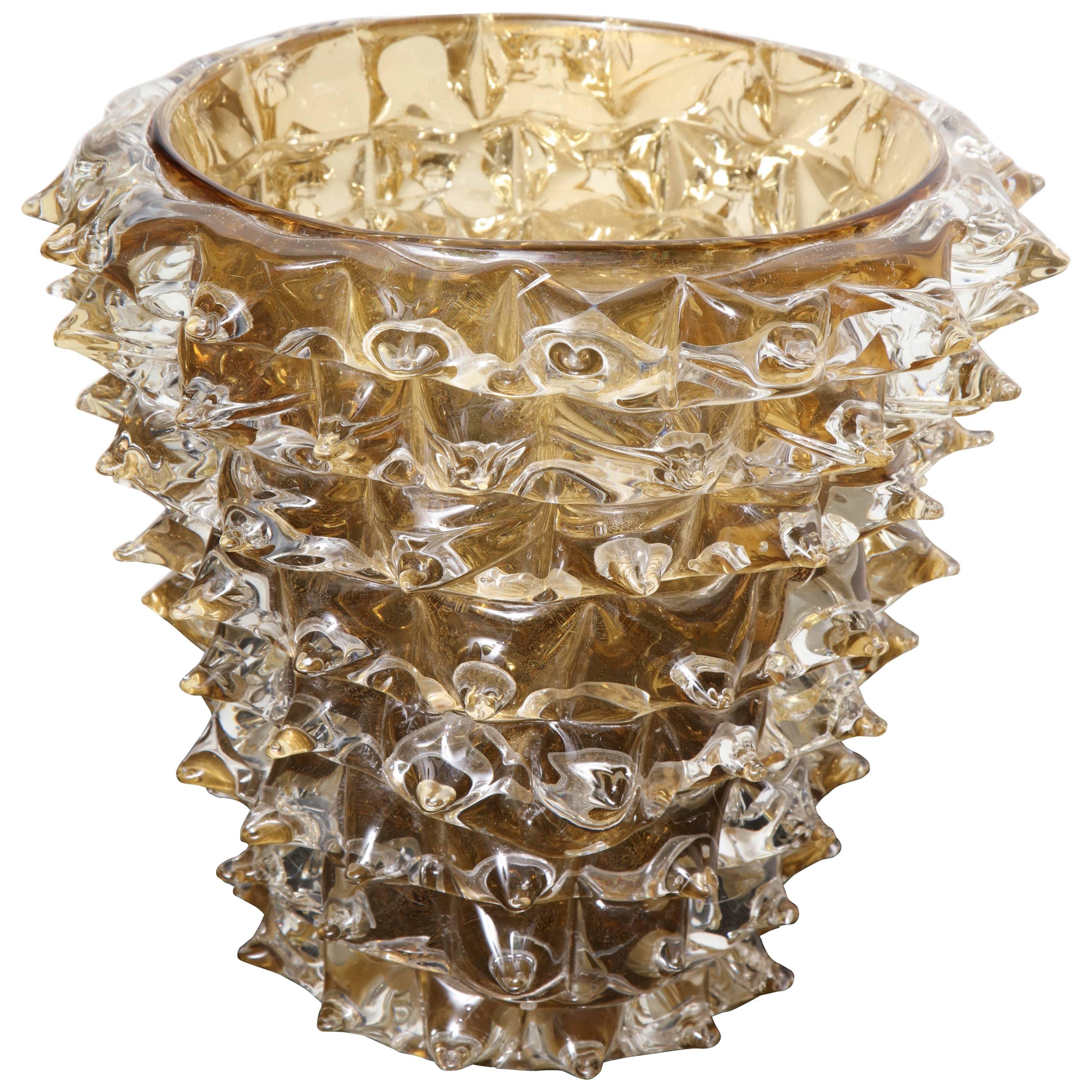 Signed Constantini Gold Spiked Murano Glass Vase