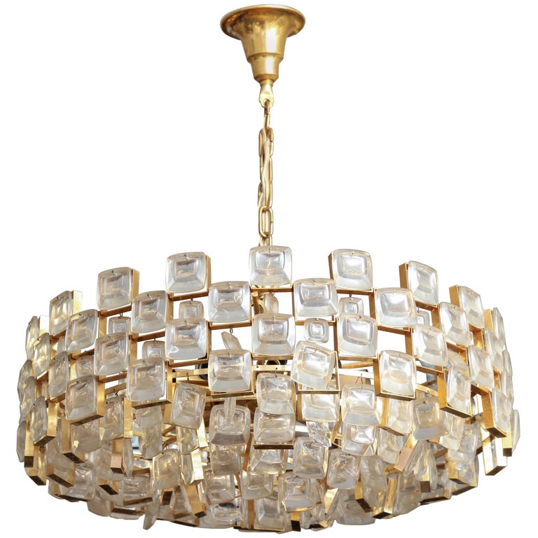 Vintage Palwa Square Glass And Brass Chandelier For At 1stdibs Vintage Palwa Square Glass And Brass Chandelier For