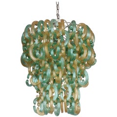 Green and Gold Murano Glass C Link Chandelier