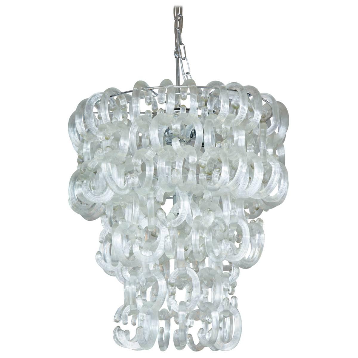 Custom Clear Murano Glass C-Link Chandelier