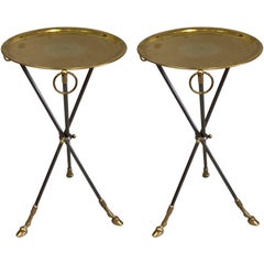 Pair of French Mid-Century Modern Steel and Brass Side Tables by Maison Baguès