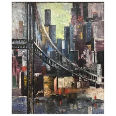 Sam Diamond, View of Manhattan, Oil on Canvas Painting, circa 1954