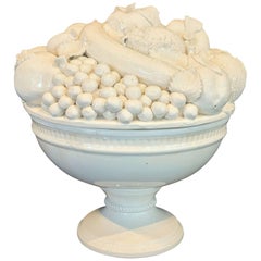 Large Italian Creamware or White Glazed Pedestal Bowl of Fruit