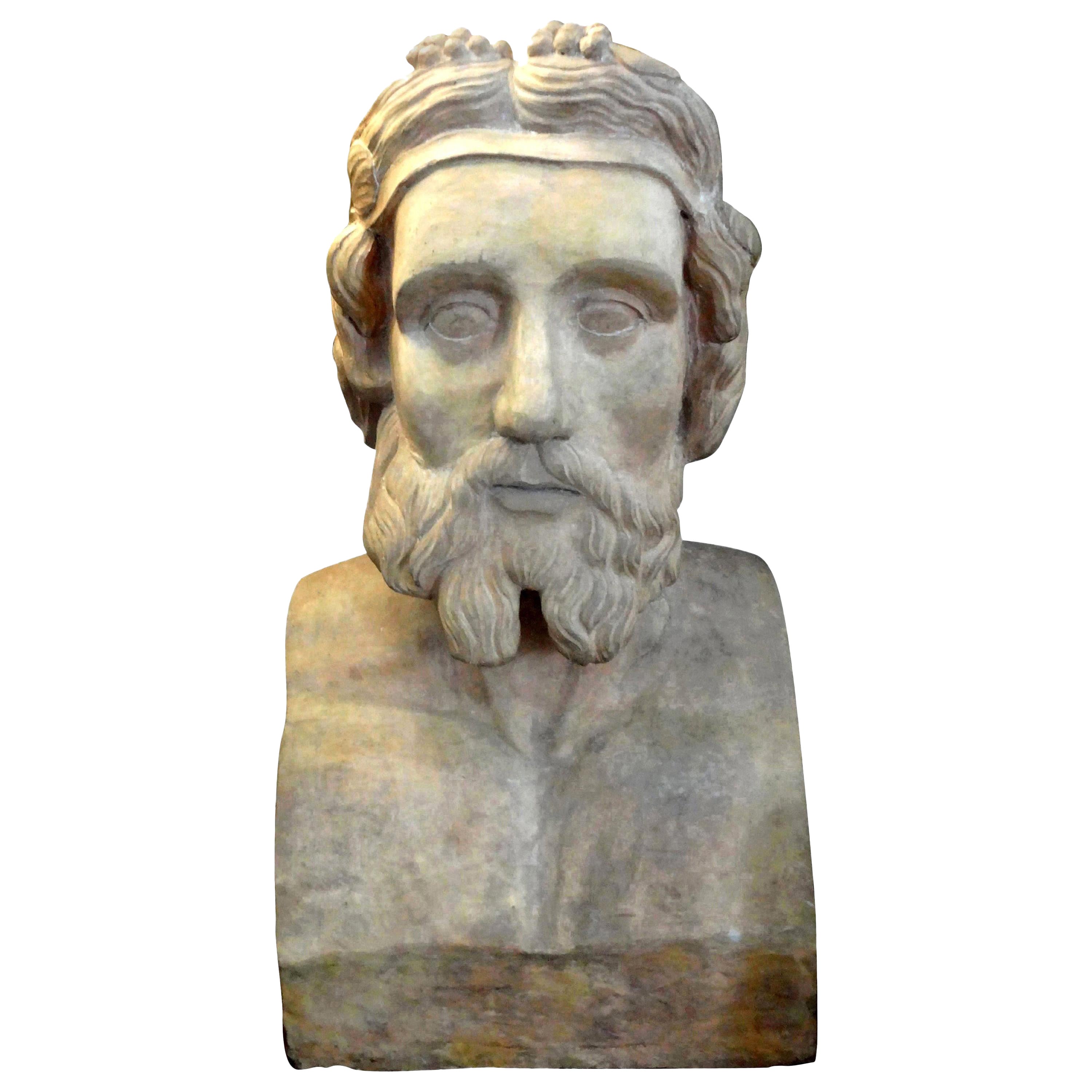 Monumental 19th Century French Terracotta Bust of a Classical Greek