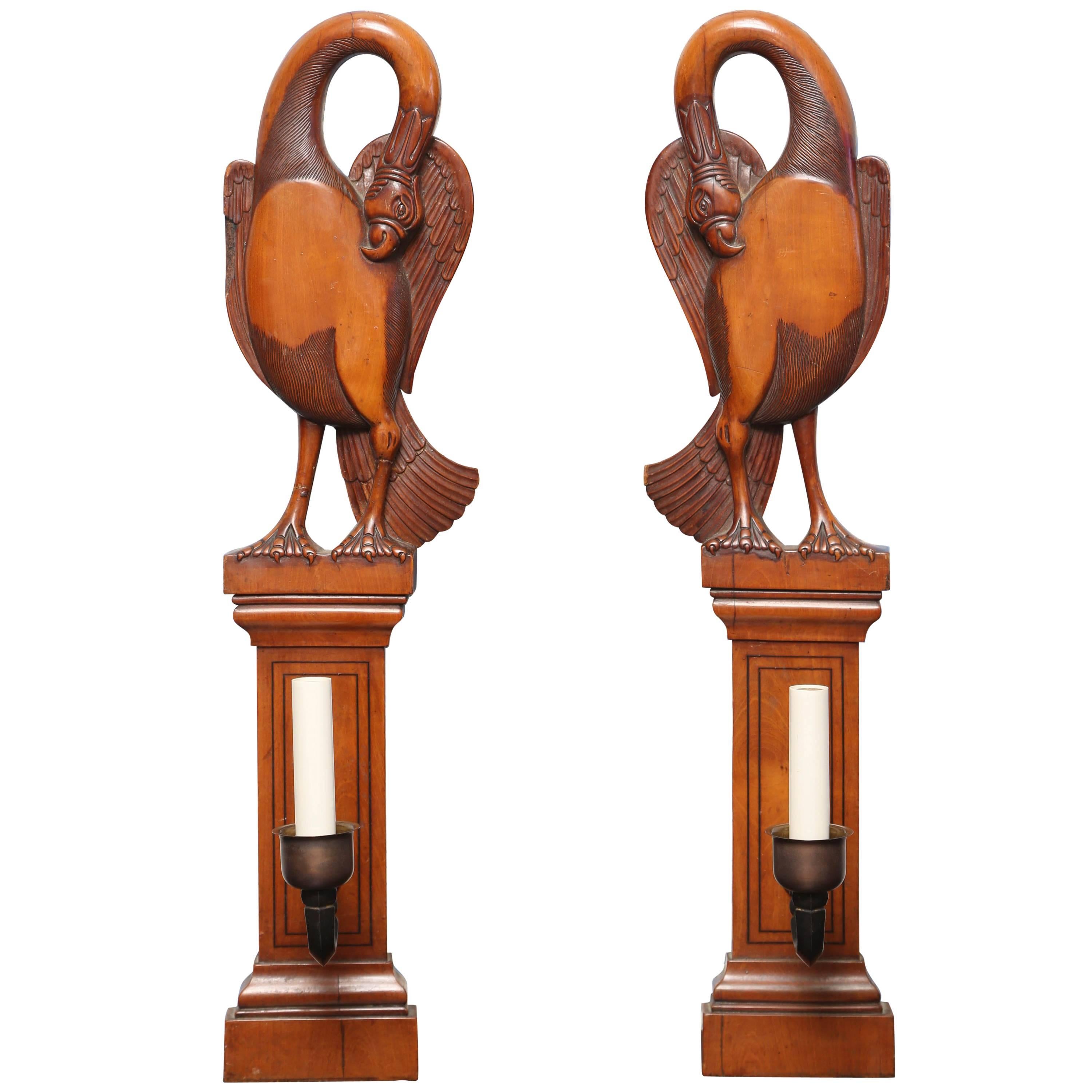 Beautiful Pair of 19th Century English Swan Gothic Sconces