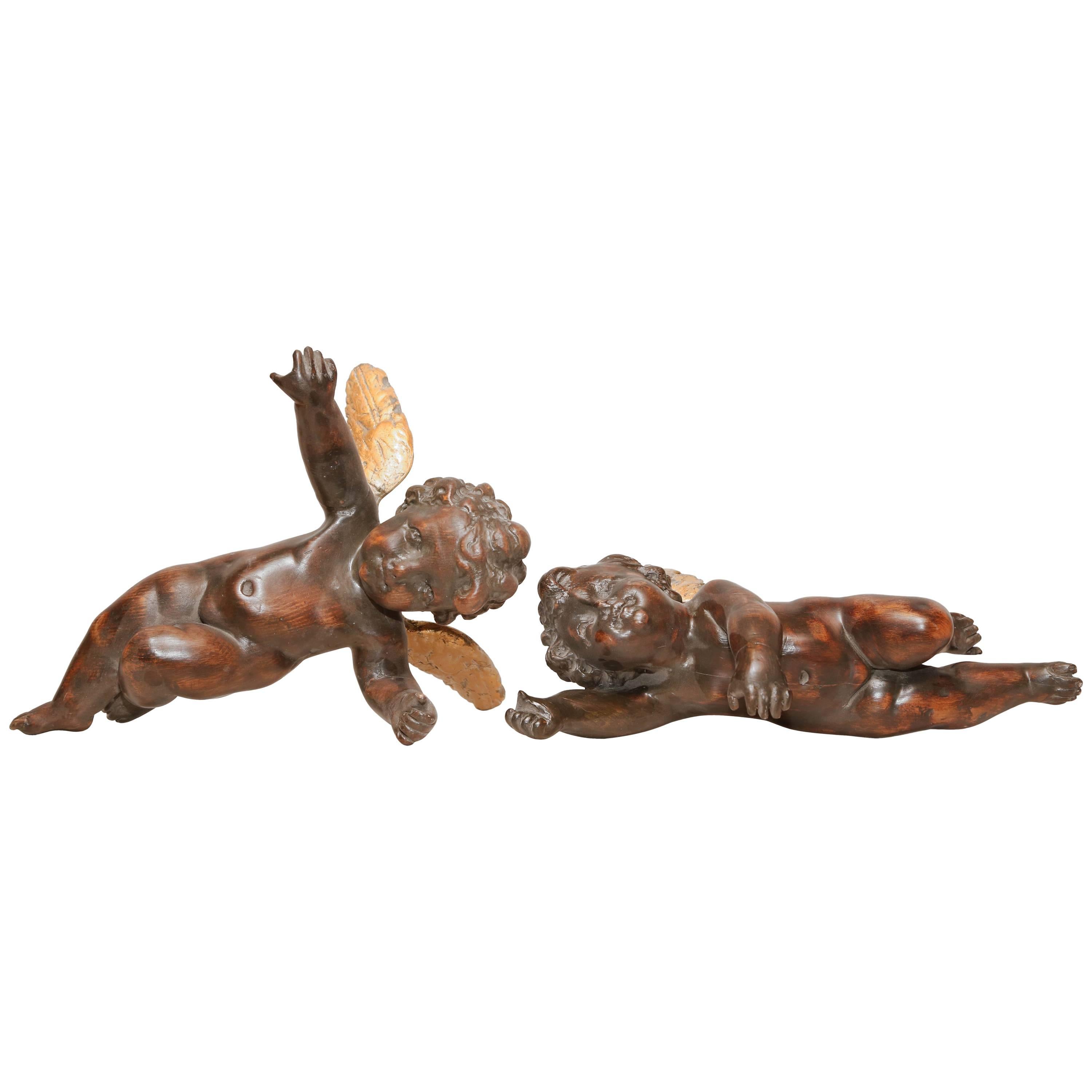 Superb Pair of 19th Century Carved Italian Hanging Putti