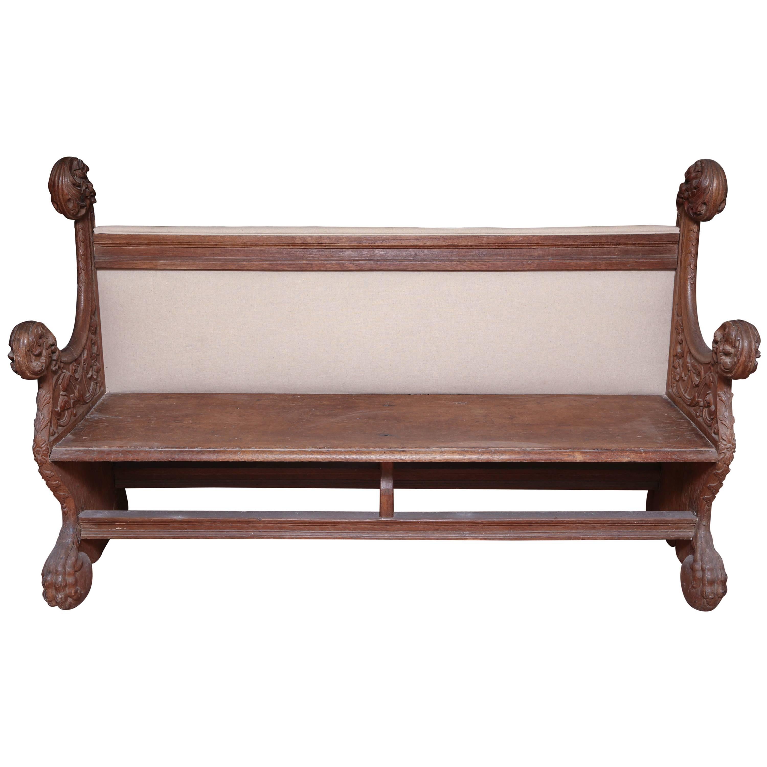 Superb 18th Century Italian Carved Oak Bench For Sale
