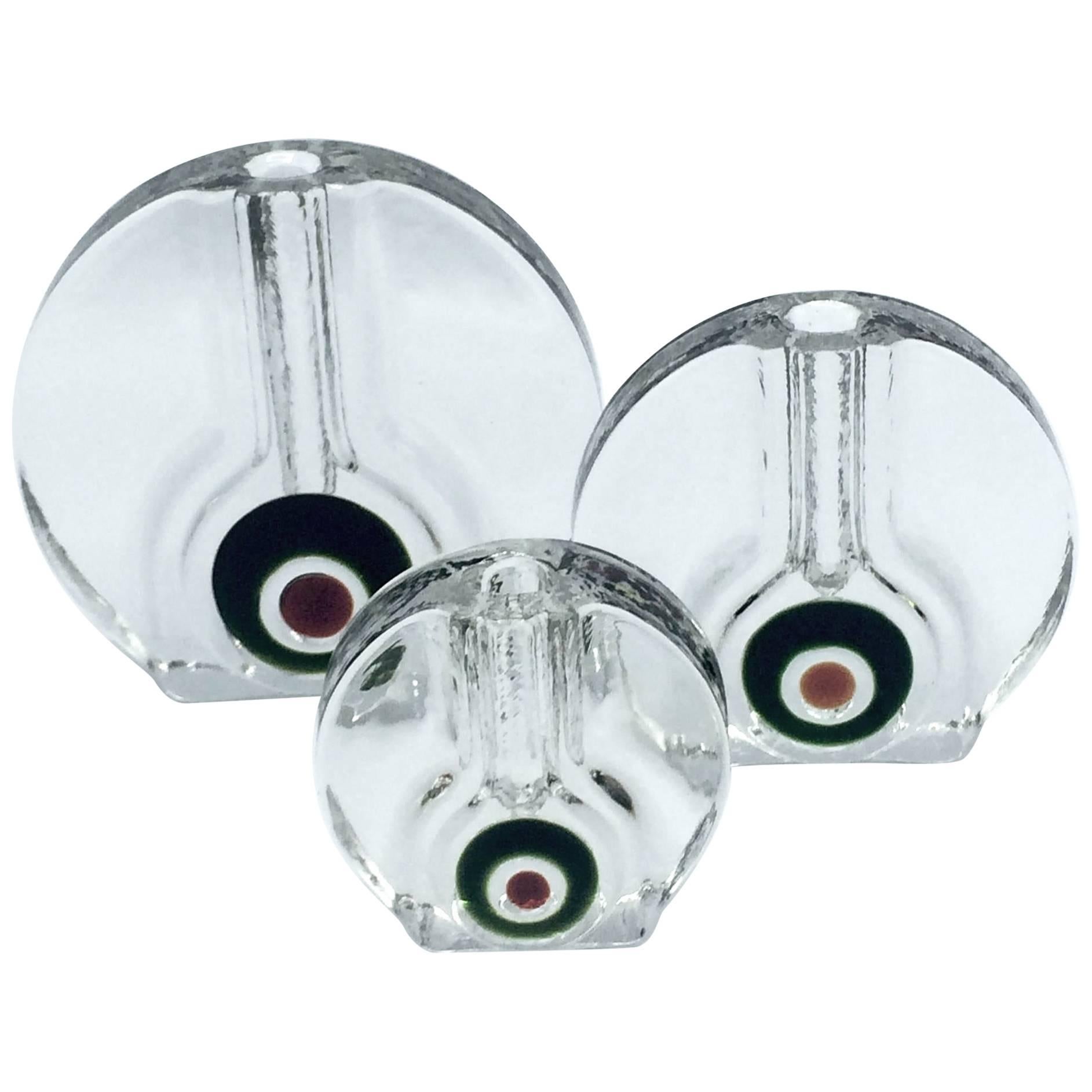 Set of Three Bud Vases by Walther Glass, Bullseye Edition For Sale
