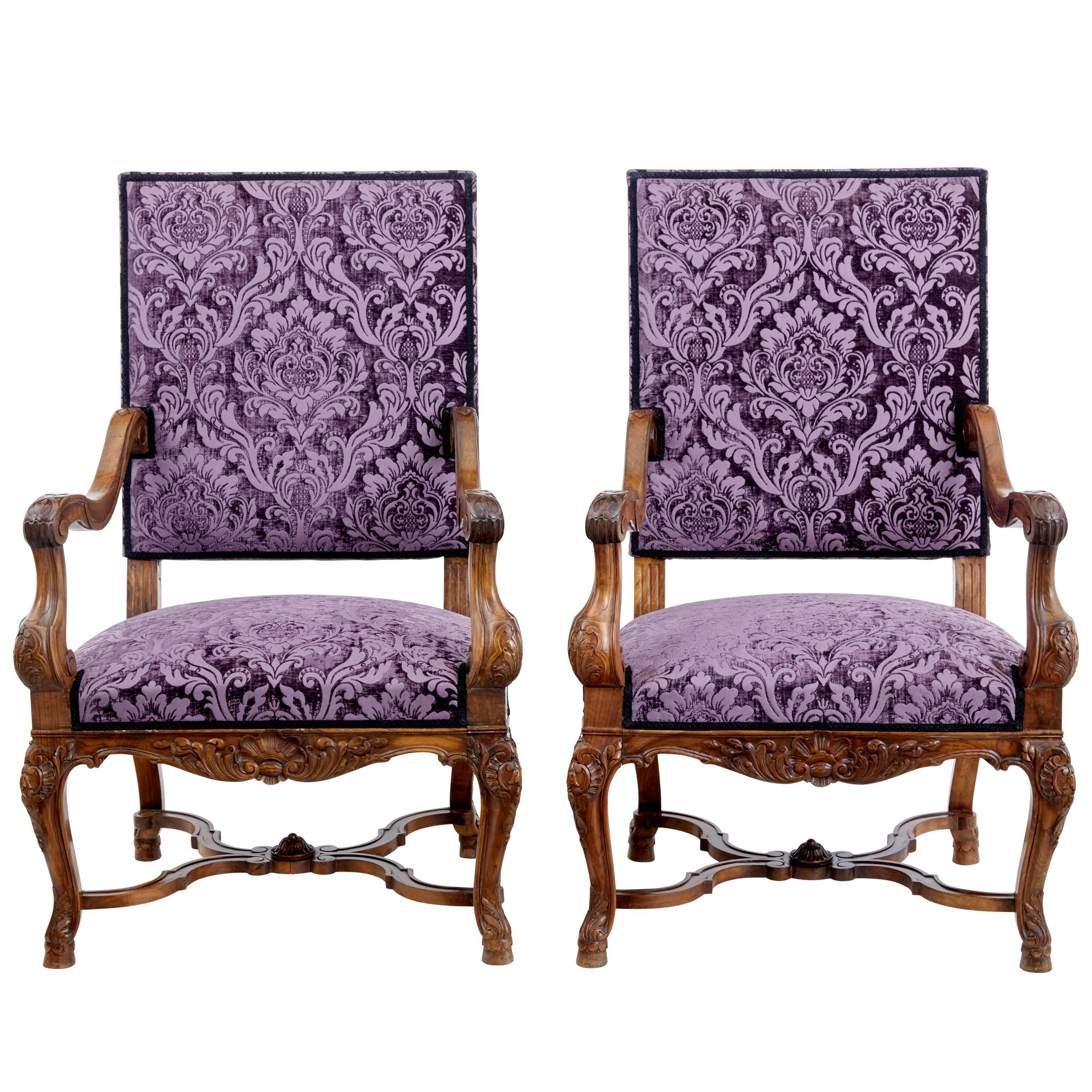 Pair of 19th Century French Walnut Art Nouveau Armchairs