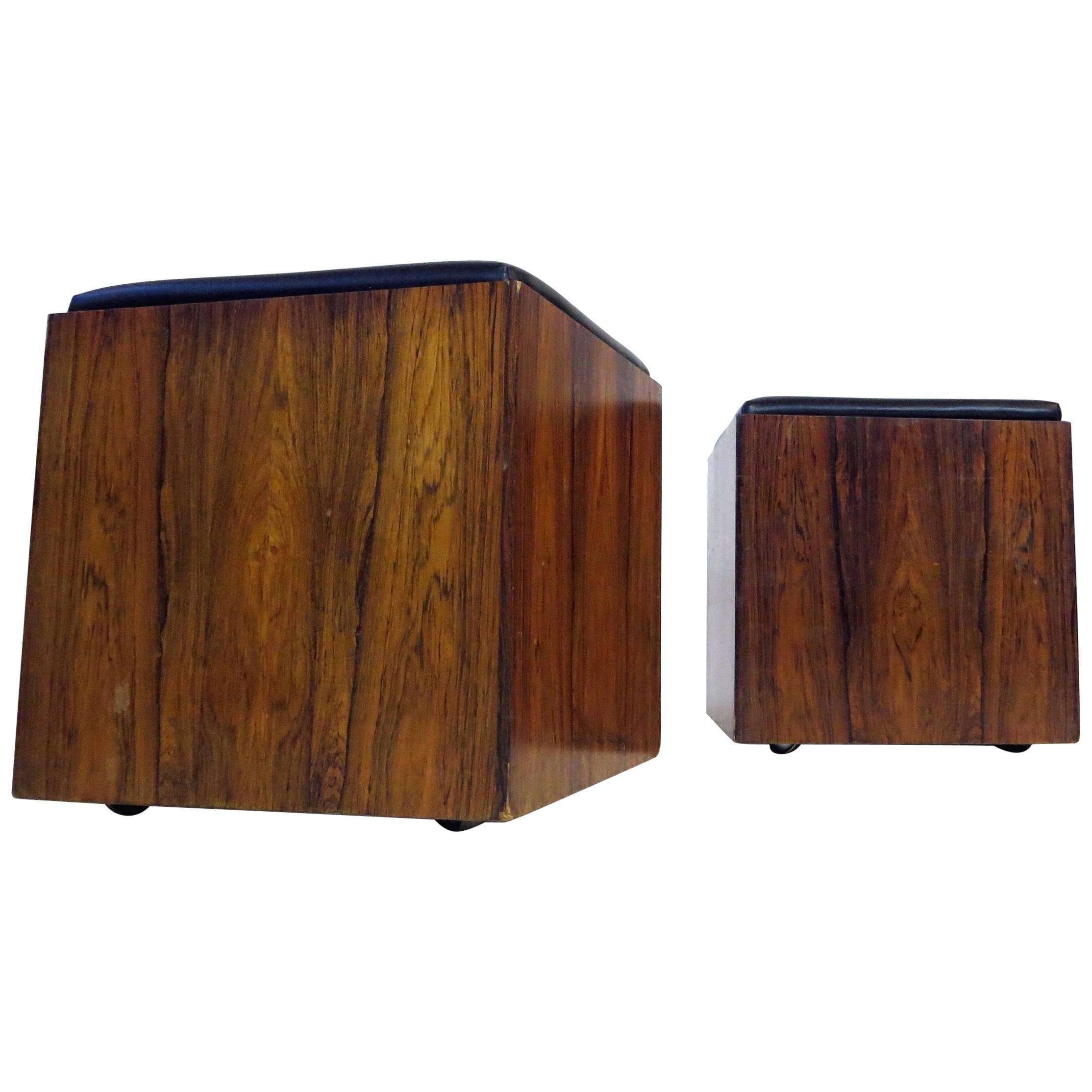 Pair of Danish Rio Rosewood Rollable Cubes Stools or Side Tables, 1960s For Sale