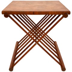 Danish Modern Solid Teak Butcher Block Folding Campaign Style Cocktail Table