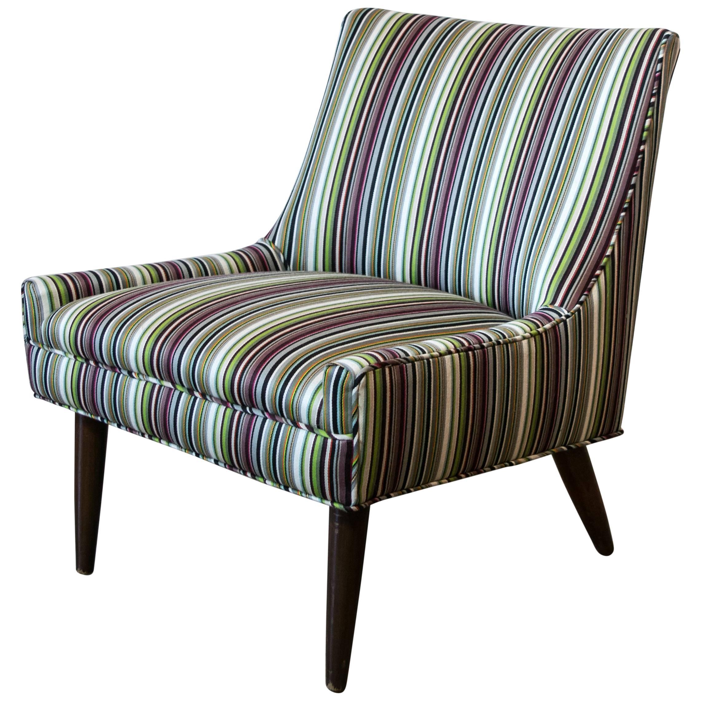 Petite 1950s Slipper Chair in Paul Smith Stripe for Maharam For Sale