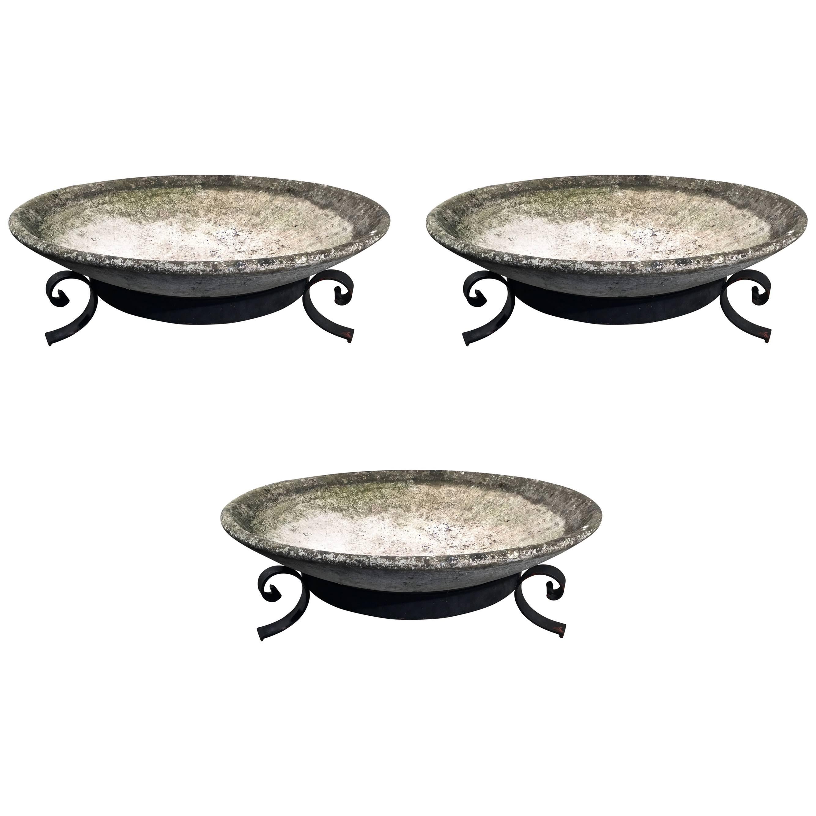 Pair of Huge Willy Guhl Saucer Planters in Low Steel Stands