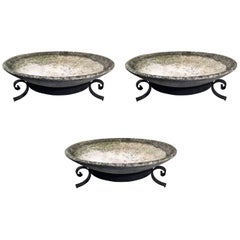Retro Pair of Huge Willy Guhl Saucer Planters in Low Steel Stands