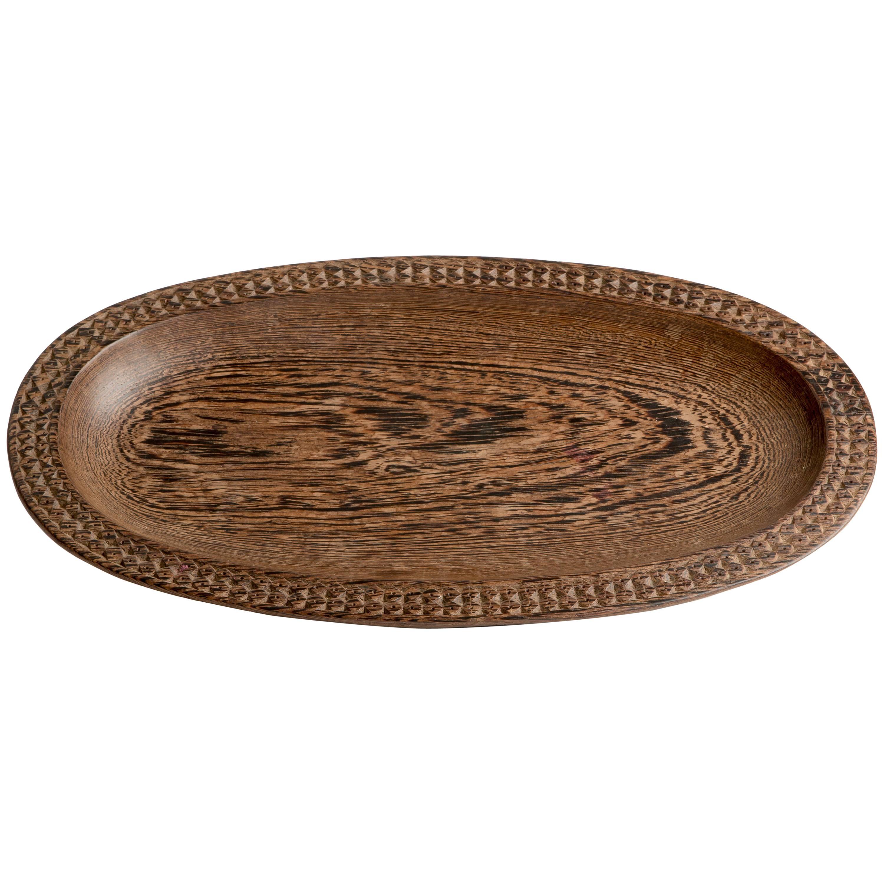 Carved Solid Wood Tray Made of Wenge For Sale
