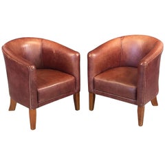 Pair of Italian Leather Lounge Chairs