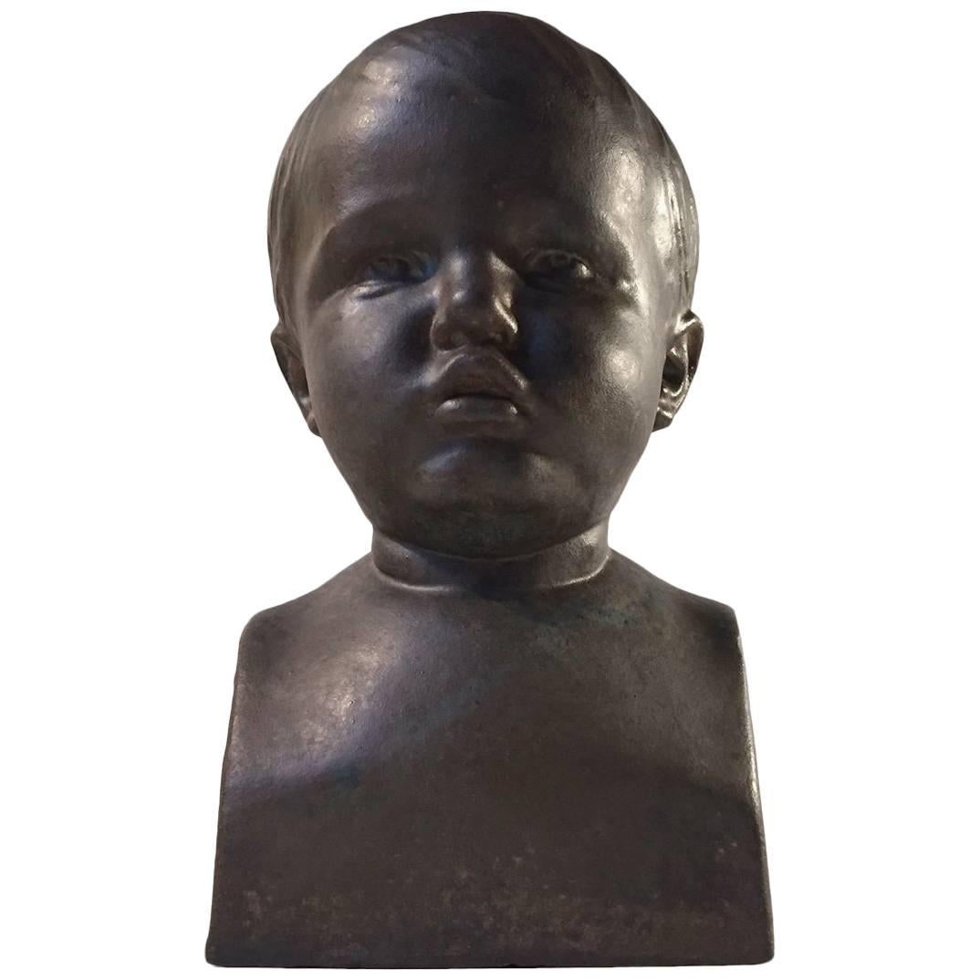 Unique Danish Ceramic Bust in Lustre Glaze of 'Baby Boy' by Søren Kongstrand