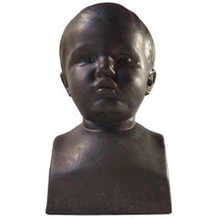 Unique Danish Ceramic Bust in Lustre Glaze of 'Baby Boy' by Søren Kongstrand