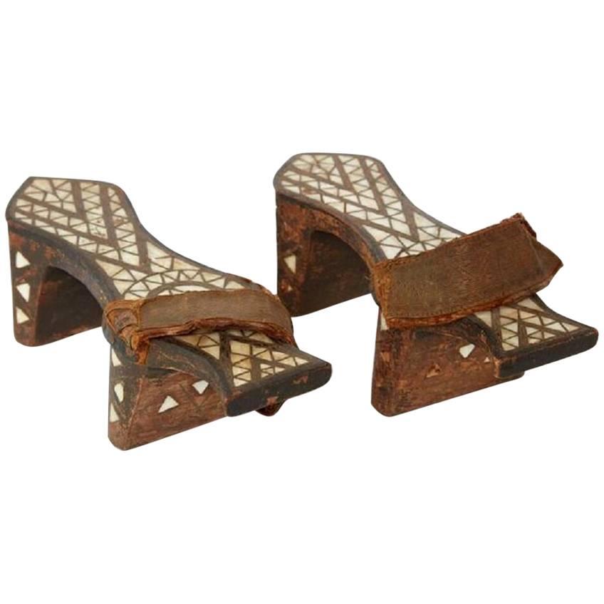 Ottoman Empire ‘18th Century or Earlier’ Pair of Turkish Bath Clogs with Inlay For Sale