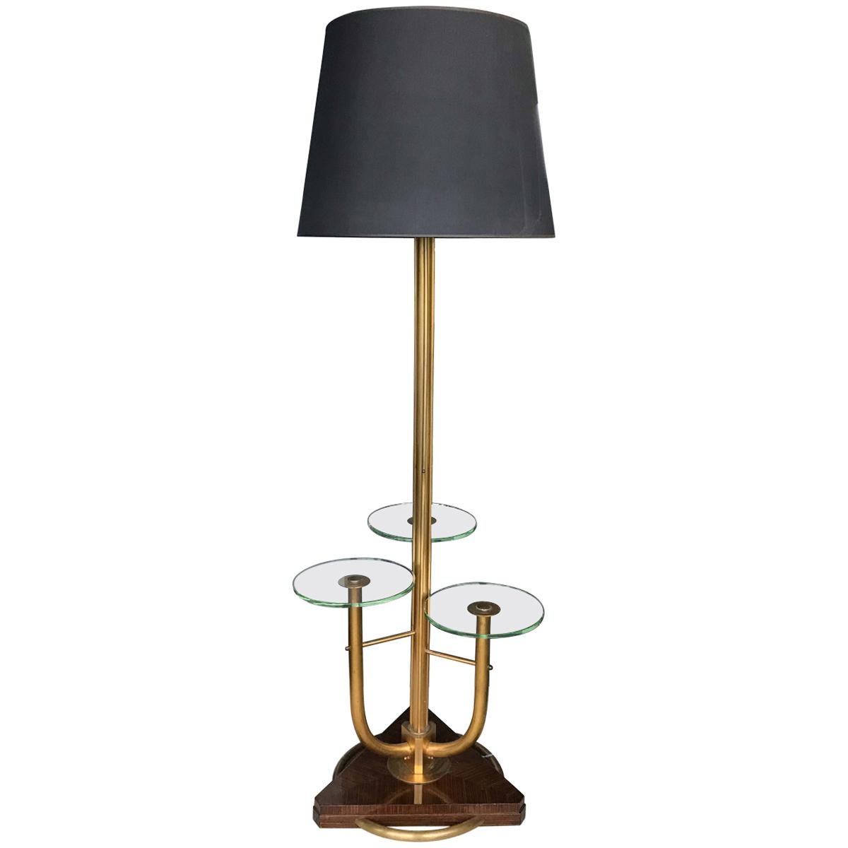 Art Deco Floor Lamp with Glass Tables For Sale