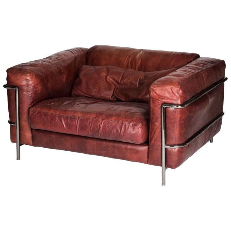 1980s Leather and Steel Sofa