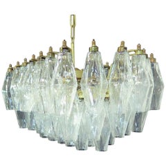 Vintage Elegant Murano Poliedri Chandelier Carlo Scarpa Trasparent Glasses