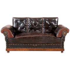 Late 19th Century Englis Black Leather Sofa