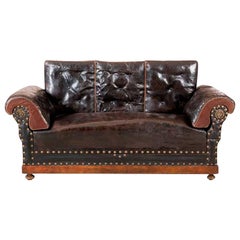 Late 19th Century Englis Black Leather Sofa