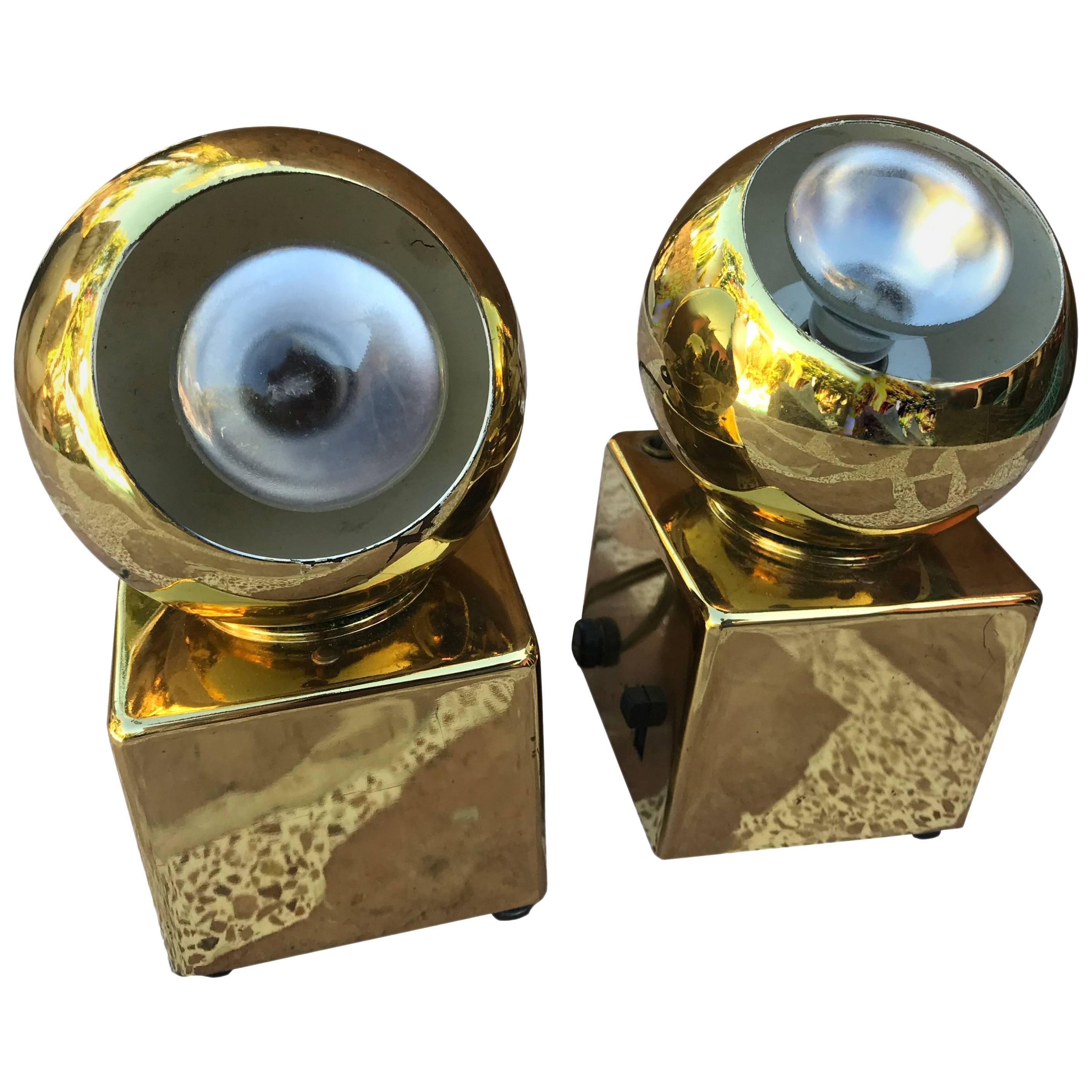 1980s Pair of Roxter Corp Vintage Gilded Spotlight